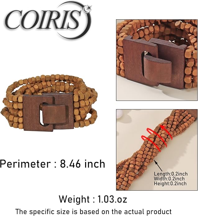Coiris Boho Bangle Bracelets for Women Wooden Beaded Bracelets Chunky Bohemian Beach Bracelets Jewelry for Women