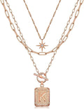 MJartoria Layered Initial Necklaces for Women Trendy, 14K Gold Plated Brass Simple Star Choker Square Letter Pendant Necklace, Paperclip Chain Necklaces Jewelry Gifts