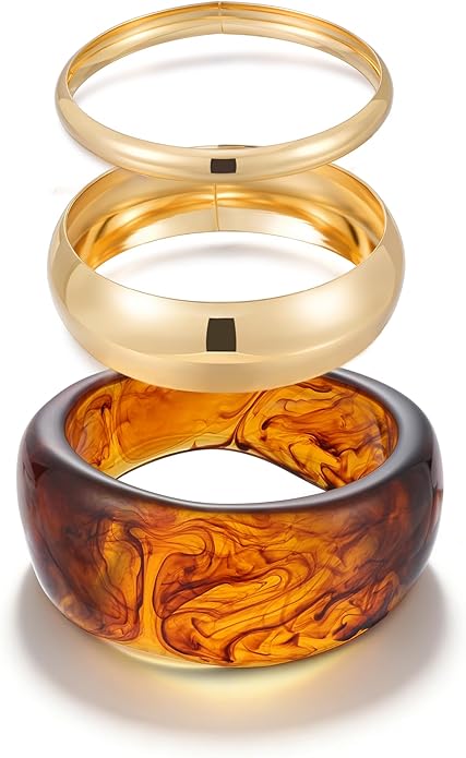 FAXHION Chunky Resin Acrylic Bangle Bracelets for Women, Colorful Wide Geometric Bangles Set, Statement Stackable Bracelet Jewelry Gift