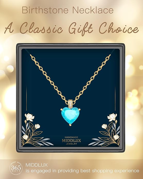 Genuine Birthstone Necklace for Women, Heart Love Necklace, Birthday Gifts for Her