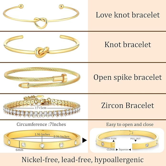 18 K Gold Plated Love Bangle Bracelet Stack Cuff Jewelry for Women Jewelry Set for Women Gift with Box