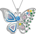 Aurora Tears 925 Sterling Silver Butterfly Flower Pendant Necklace - Colorful Enamel Zircon Adjustable Chain Jewelry Gift for Women Her
