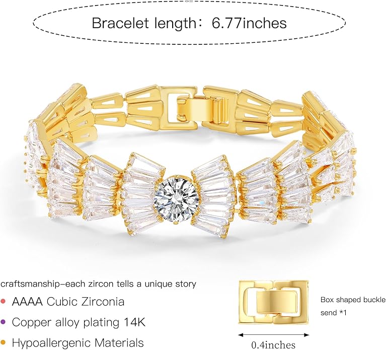 14K Gold Plated Women’s Tennis Bracelet – Sleek CZ Line Bracelet, Fits 6.0"–7.2" Wrist – Sparkly Everyday Jewelry Gift, Contemporary Tennis Bracelets for Women
