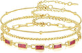 Gold Birthstone Bracelet for Women, 18K Gold Plated Layered Jewelry Bracelet Set, Womens Dainty Stackable Bracelets Link Paperclip Chain Valentines Day Gift for Wife Her