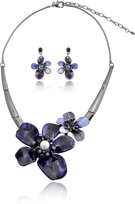 AMYJANE Vintage Statement Jewelry Set - Spring Leaf Flower Floral Plant Necklace Earring Set Crystal Rhinestone Fashion Costume Jewelry for Women Prom Party Unique Gift
