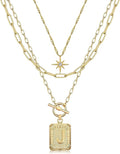 MJartoria Layered Initial Necklaces for Women Trendy, 14K Gold Plated Brass Simple Star Choker Square Letter Pendant Necklace, Paperclip Chain Necklaces Jewelry Gifts