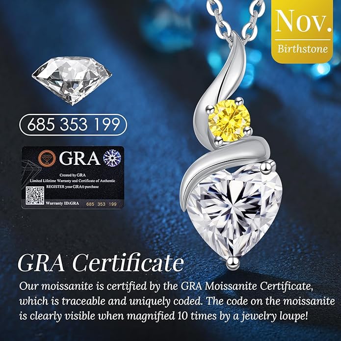 ANDSO Valentine's Day Gift Moissanite Heart Pendant Necklaces for Women, 925 Sterling Silver Necklace with Birthstone, Ideal Anniversary Present or Birthday Jewelry Gifts for Mom Wife Her Girlfriend