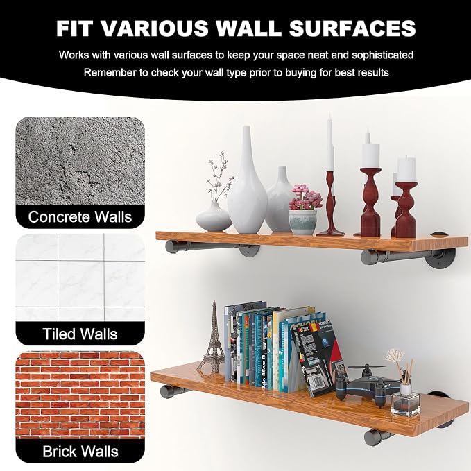 Storystore 1/2" Industrial Pipe Shelf Brackets, Wall Mount Floating Rack | 10" - Image 3