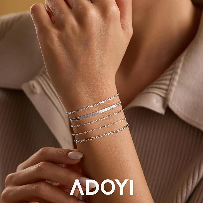 adoyi Valentines Day Gifts for Her Gold Bracelets for Women, 14K Gold Plated Stackable Bracelet Stack Set Adjustable Charm Paperclip Chain Cuban Link Layered Waterproof Jewelry Sets Gifts for Womens