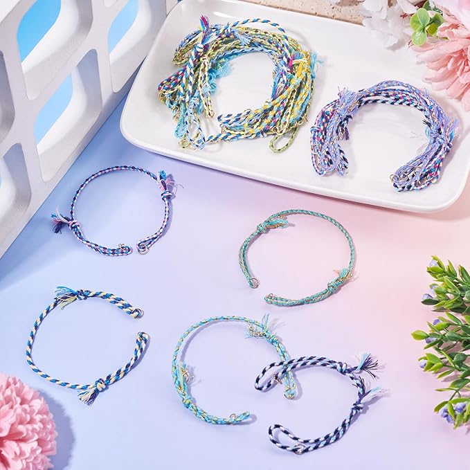 36Pcs Adjustable Braided Cord Bracelets 10-1/4 Inch Colorful Polycotton Adjustable Bracelets,Thread Half Finished Bracelet,Bracelet String with Clasp for Wrist DIY Women Jewelry Making