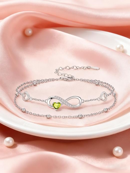 Dorunmo Infinity Heart Anklet Bracelet for Women 925 Sterling Silver Adjustable Infinity Birthstone Bracelet Friendship Jewelry Gifts for Women Birthday Christmas