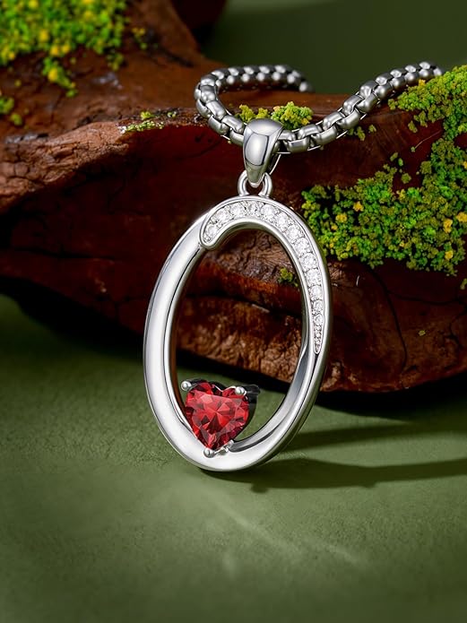 Valentines Day Gifts for Women Alphabet A to Z Initial Birthstone Pendant Necklaces for Women - 18k White Gold Plated Personalized Name Jewelry Valentine Mothers Day Birthday Gifts for Women Her Girlfriend