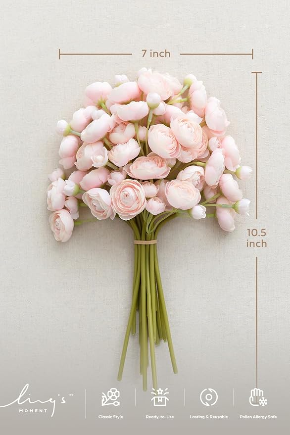 Ling's moment Fake Flowers Artificial Flower Faux Silk Ranunculus Pink | Silk - Image 4