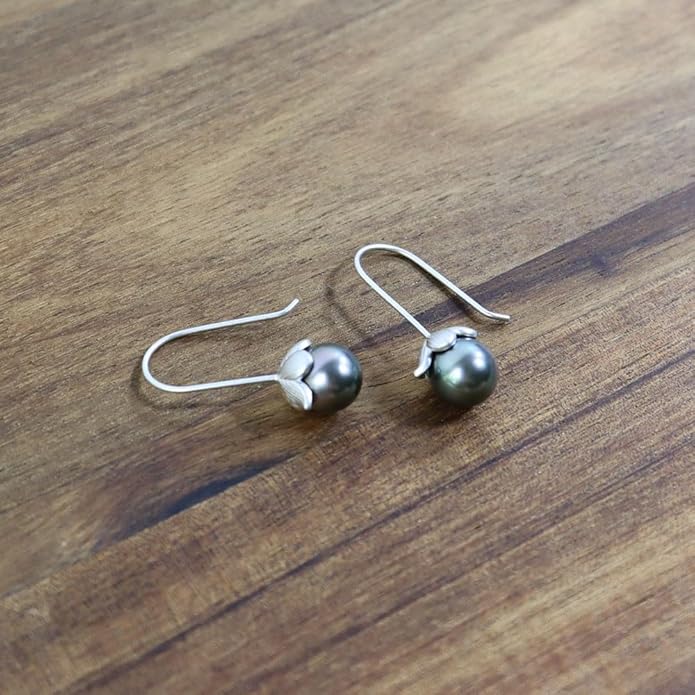 Valentines Day Gifts for Her Women-Tahitian-Black-Pearl-Earrings-Gift for Wife Wedding Birthday Anniversary-Mothers Day Gift for Mom Her Women Christmas-Sterling Silver Pearl Dangle Earring Fine Jewelry