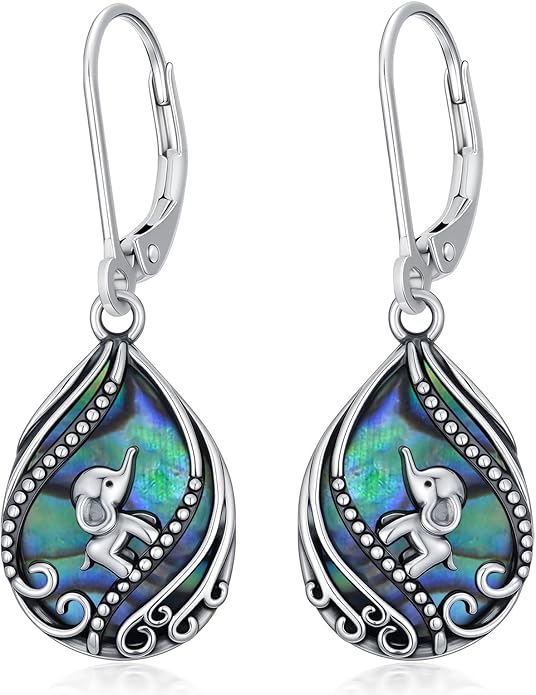 Animal Earrings 925 Sterling Silver Abalone Shell Dangle Drop Earrings Leverback Earrings Cute Animal Jewelry Gifts for Women Girlfriend