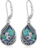 Animal Earrings 925 Sterling Silver Abalone Shell Dangle Drop Earrings Leverback Earrings Cute Animal Jewelry Gifts for Women Girlfriend