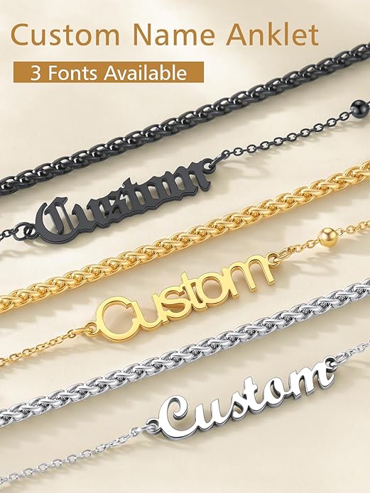 FindChic Custom Ankle Bracelets for Women, Stainless Steel Figaro/Cuban/Wheat/Rope/Herringbone Chain Anklets, Beach Foot Jewelry 8.5''-10.5'' Adjustable & Waterproof, with Gift Box