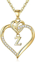 STORUP Valentines Gifts for Her Teen Girls - Heart Initial Necklaces for Women Girls, 14K-Gold-Plated CZ Initial A-Z Heart Necklaces for Teen Girl Jewelry Valentines Gifts for Women Mom Wife Sister