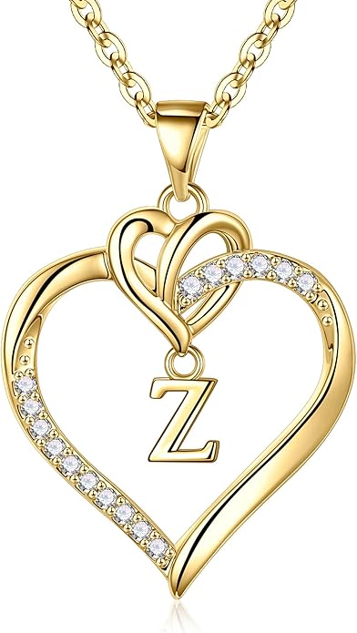 STORUP Valentines Gifts for Her Teen Girls - Heart Initial Necklaces for Women Girls, 14K-Gold-Plated CZ Initial A-Z Heart Necklaces for Teen Girl Jewelry Valentines Gifts for Women Mom Wife Sister