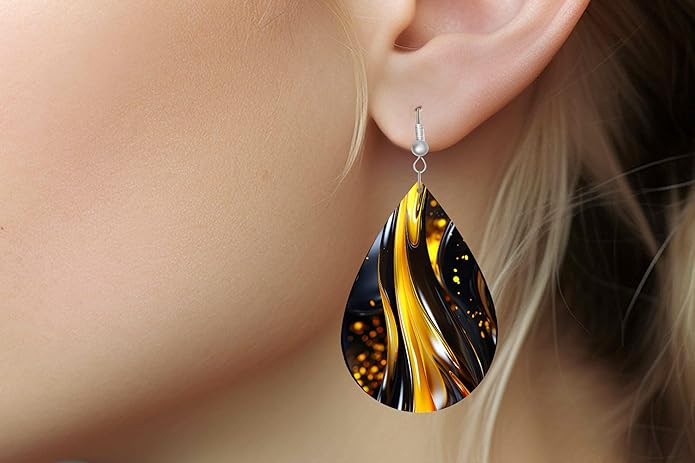 Teardrop Wood Earrings Light Weight Printed Image Dangle Jewelry, Fun and Funky