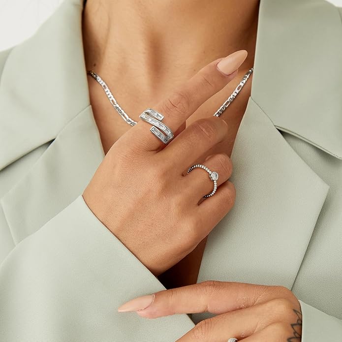 KissYan Gold Rings for Women, 14K Gold Plated Adjustable Statement Irregular Geometric Diamond Twisted Open Stackable Band Chunky Finger Rings Dainty Cubic Zirconia Jewelry Gifts