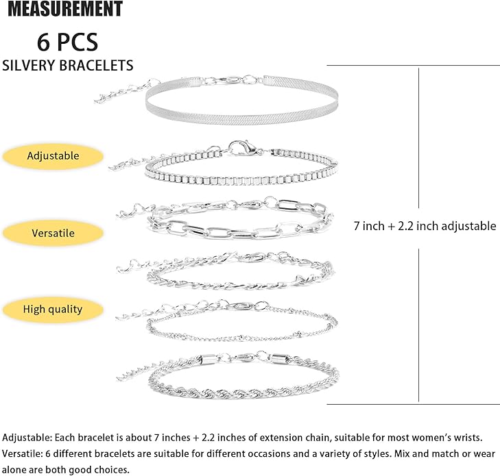 VIBILIA Dainty Gold Chain Bracelet for Women Trendy Stackable Adjustable Layered Metal Bracelet Gold Plated Twist Link Figaro Chain Paperclip Bracelets Fashion Jewelry