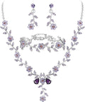 BriLove Women's Wedding Jewelry Leaf Cluster Flower Crystal Dangle Earrings Pendant Necklace Set for Bridal