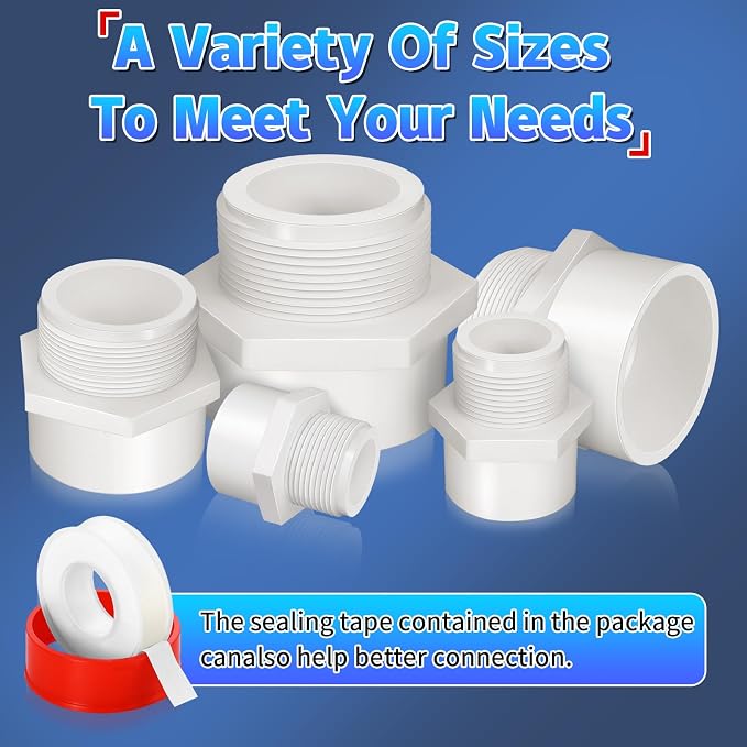 5Pcs White PVC Pipe Fittings, 2inch NPT Male Thread Pipe Fitting Adapter - Image 4