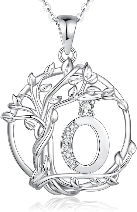 FANCIME Tree of life Initial necklaces for women, Sterling Silver Tree Jewelry Simulated Diamond Letter Pendant Cubic Zirconia CZ Personalized Birthday Mothers Day Gifts for Mom Wife Her