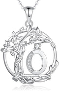FANCIME Tree of life Initial necklaces for women, Sterling Silver Tree Jewelry Simulated Diamond Letter Pendant Cubic Zirconia CZ Personalized Birthday Mothers Day Gifts for Mom Wife Her
