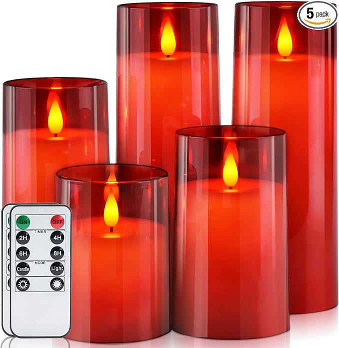 Homemory Christmas Red Flickering Flameless Candles, Battery Operated Acrylic by Homemory