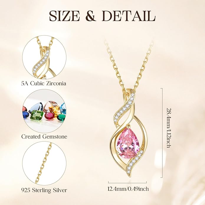 FANCIME Birthstone Necklace for Women Teardrop Necklace S925 Sterling Silver Infinity Love Birthday Gifts for Mom Women Girls, 16"+2" Inches