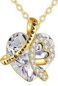 KECHO 14K Real Gold I Love You Forever Necklace Solid Yellow Gold Heart Birthstone Crystal Pendant Jewelry Birthday Mother's Day Anniversary Christmas Gifts for Women