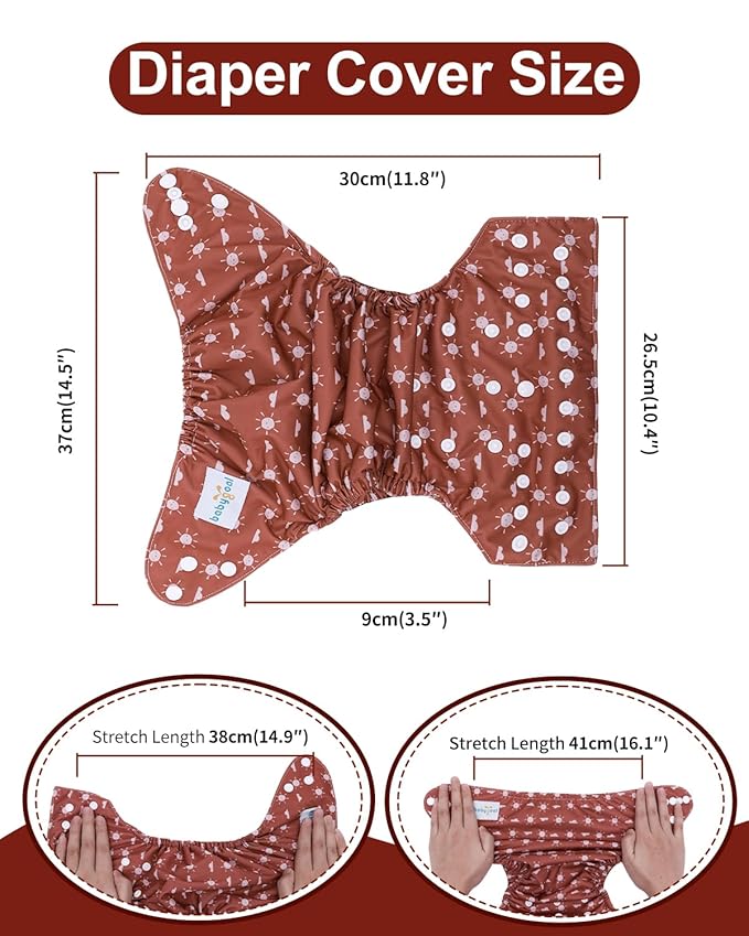 babygoal Cloth Diaper Covers 6 Pack with Wet Bag for Fitted Diapers and Prefolds with Double Gussets, Adjustable and Reusable for Baby Boys and Girls 6DCF12-B