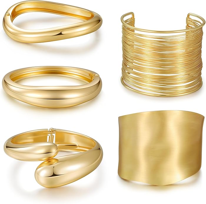 Chunky Gold Bangle Bracelets for Women, Premium Zamak 3 Alloy with 14K PVD Vacuum-Ion Plating & Electrophoretic Finish, Ideal for Parties, Weddings, Christmas & Valentine’s Day Gifts