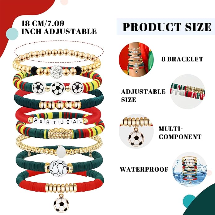 Game Day Bracelets for Women, Stackable Heishi Beaded Stretch Soccer Bracelet Soccer, World Soccer Cup Team Color Accessories & Outfits Jewelry, Soccers Dads Moms Coaches Fans Gifts