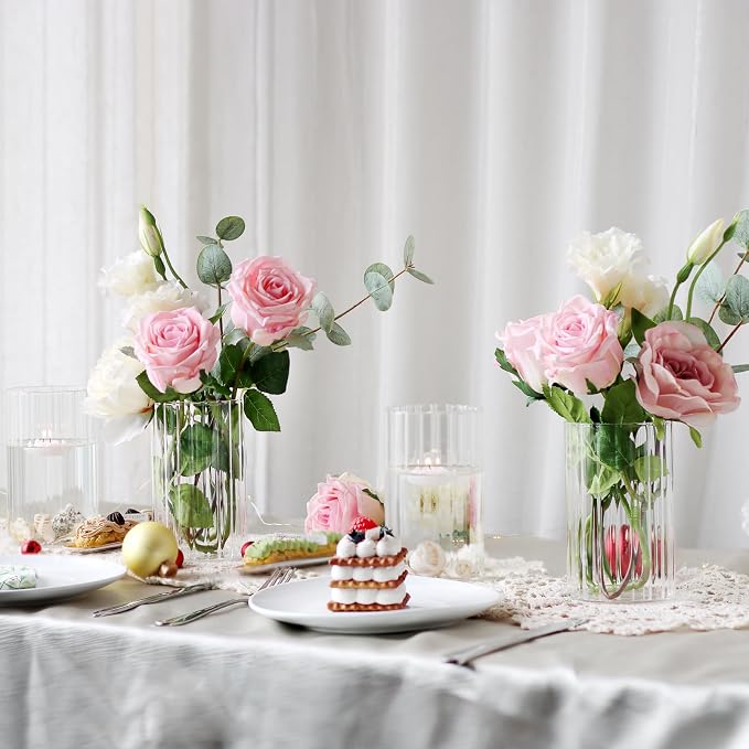 12Pcs Glass Cylinder vases for Centerpieces, 6 Inches Clear Ribbed Bud Vases - Image 3