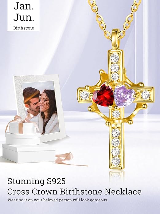 Valentine's Day Gifts for Wife 925 Sterling Silver Double Birthstone Pendant Necklaces I Love You for Always and Forever Necklace Anniversary Birthday Gifts for Wife Girlfriend Mom Her