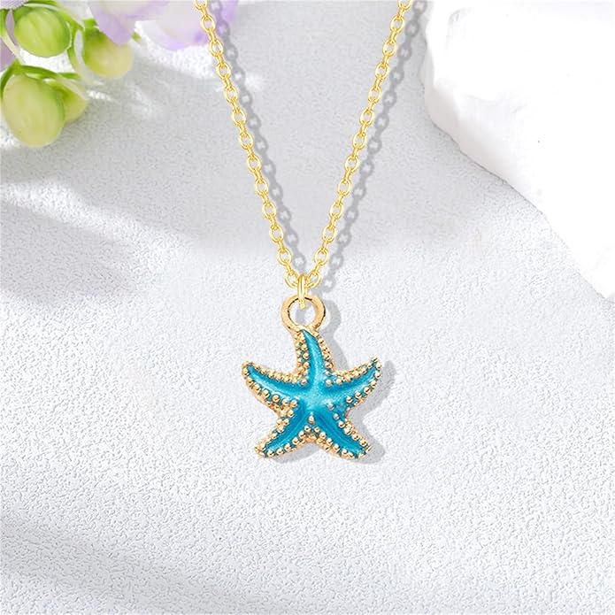 Dreuyet Starfish Necklaces for Women Dainty Alloy Enamel Ocean Starfish Pendant Necklaces Cute Tiny Summer Beach Necklace Jewelry Gifts for Best Friend
