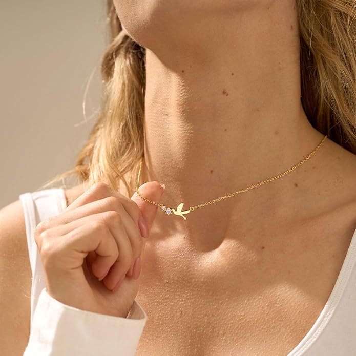 14K Gold Plated Dainty Pendant Butterfly Bead Boot Bee Baseball Flower Compass Airplane Heart Hummingbird Tree Necklace Simple Jewelry Gift for Women
