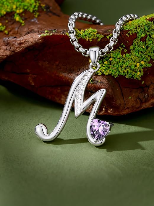 Valentines Day Gifts for Women Alphabet A to Z Initial Birthstone Pendant Necklaces for Women - 18k White Gold Plated Personalized Name Jewelry Valentine Mothers Day Birthday Gifts for Women Her Girlfriend