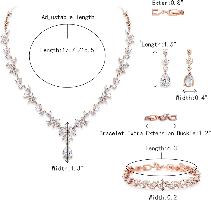 Crysdue Wedding Jewelry Set for Women, Floral Leaf Vine Teardrop Necklace Dangle Earrings Bracelet and Hair Comb, Cubic Zirconia Elegant Party Prom Jewellery for Bridal Bridesmaid