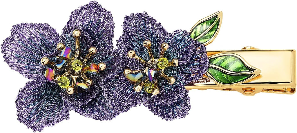 Forget me not Flower Brooch Handmade Gold Thread Embroidered and hand-Drip Enamel leaf, Gradient Botanical Floral Brooch pins for women, SHE'S FREE STYLE JUST FOR YOU [Bencao Gangmu Series]Vintage Plant Jewelry