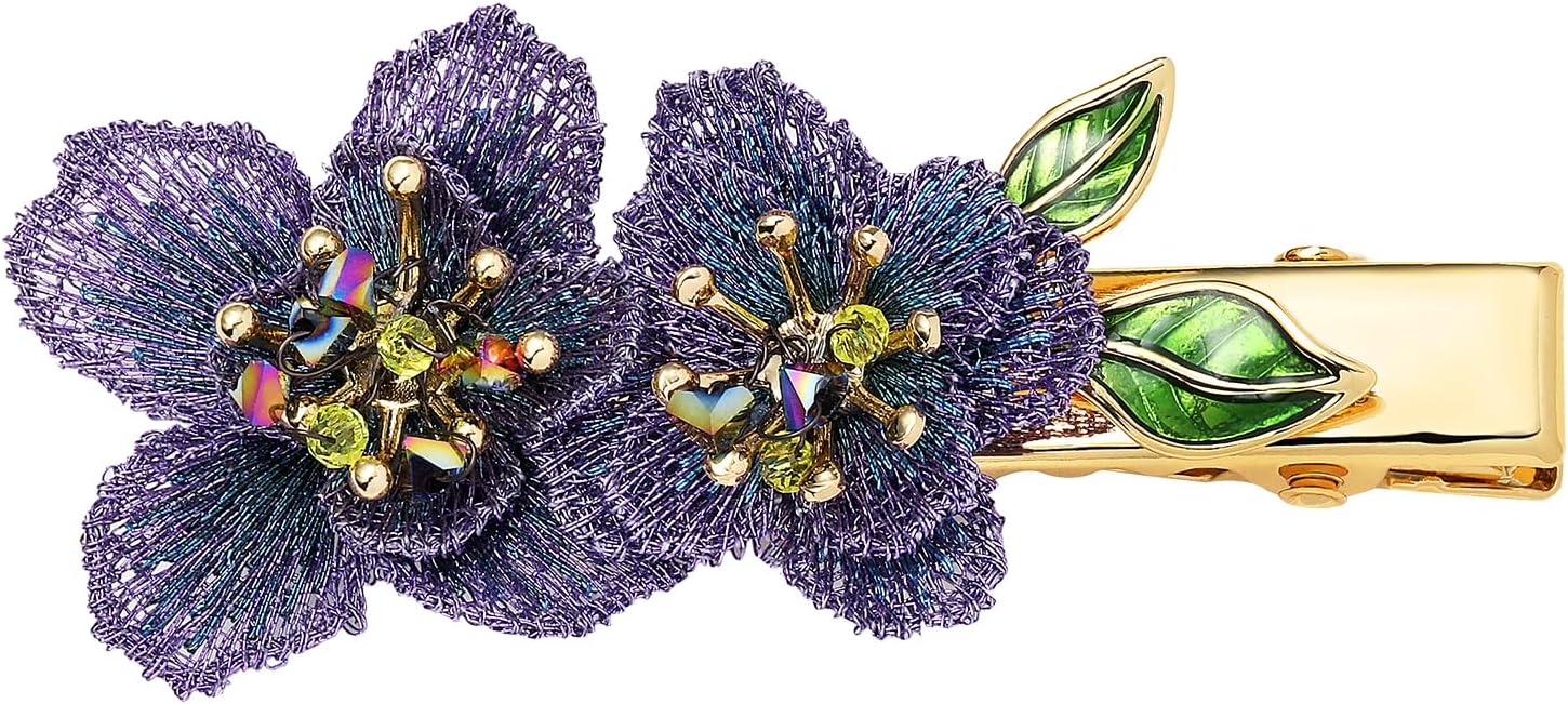 Forget me not Flower Brooch Handmade Gold Thread Embroidered and hand-Drip Enamel leaf, Gradient Botanical Floral Brooch pins for women, SHE'S FREE STYLE JUST FOR YOU [Bencao Gangmu Series]Vintage Plant Jewelry