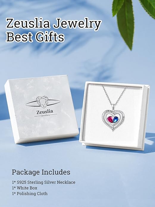 Valentine's Day Gifts for Wife 925 Sterling Silver Double Birthstone Pendant Necklaces I Love You for Always and Forever Necklace Anniversary Birthday Gifts for Wife Girlfriend Mom Her