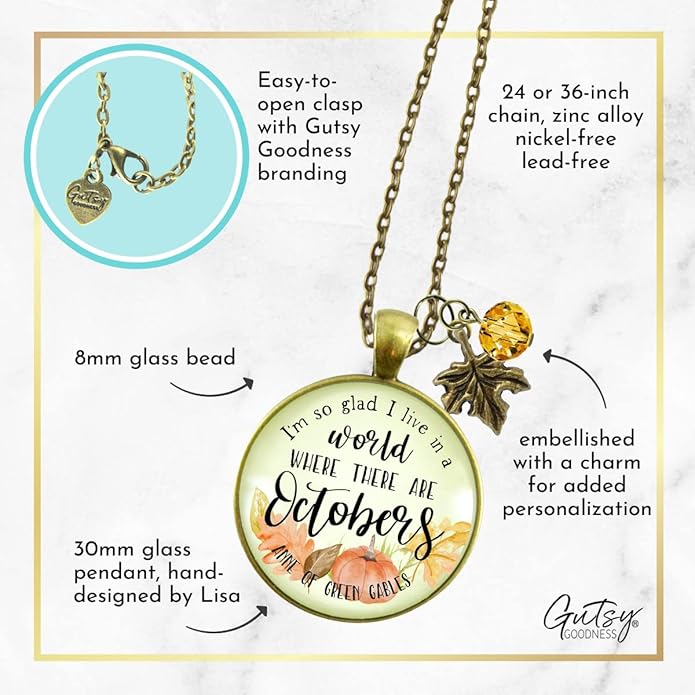 Gutsy Goodness Autumn Necklaces Fall October Theme Pumpkin Spice Halloween Thanksgiving Themed Pendant Message Jewelry