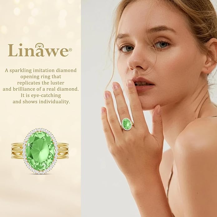 Linawe Birthstone Chunky Adjustable Rings for Women, Gold/Silver/Rose Gold Statement Rings, Imitation Diamond Fake Gemstone Crystal Cocktail Ring, Cubic Zirconia Costume Jewelry