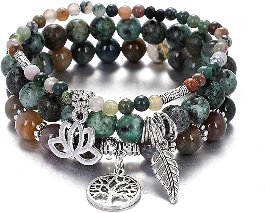 UEUC Tree of Life Yoga Healing Stone Bracelets,Multilayer Lotus Chakra Stone Reiki Bracelet Sets,Anxiety Crystal Natural Stone,for Women Stress Relief