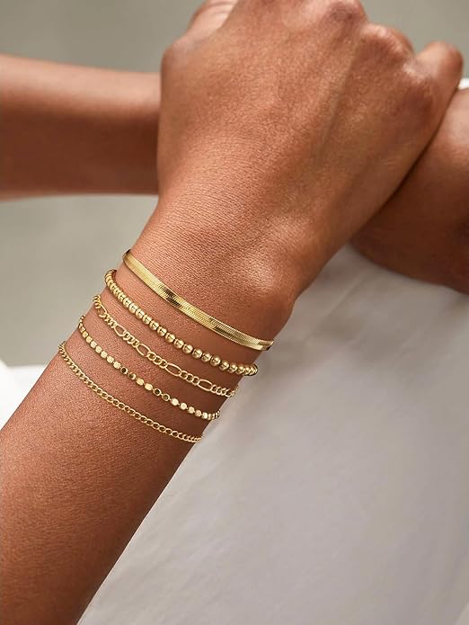 DEARMAY Gold Bracelets for Women Waterproof, 14K Gold Plated Jewelry Sets Trendy Thin Dainty Stackable Cuban Link Paperclip Chain Bracelet Pack Fashion Accessories Gifts for Womens