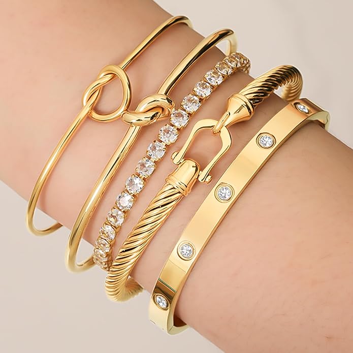 18 K Gold Plated Love Bangle Bracelet Stack Cuff Jewelry for Women Jewelry Set for Women Gift with Box